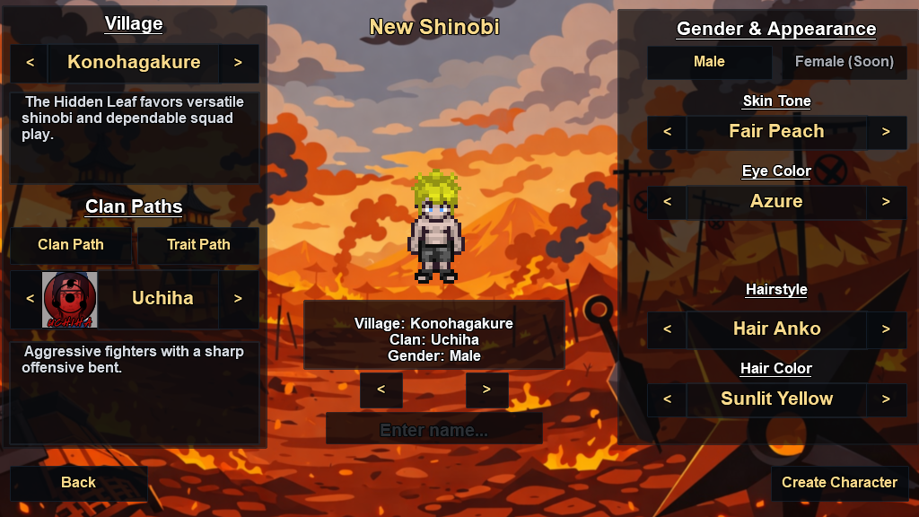 GOA character creation screen