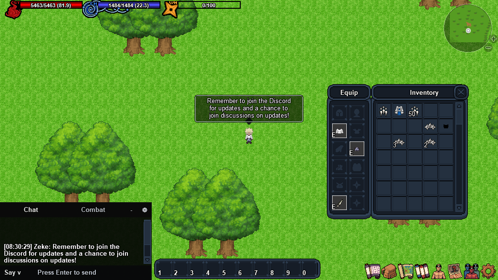 In-game inventory and chat interface